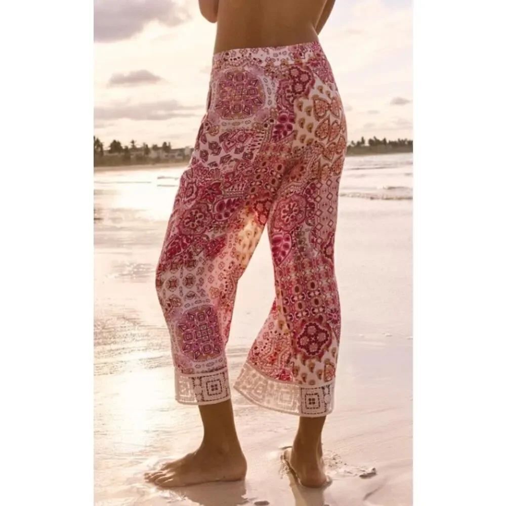Zara GUIPURE TRIM PRINTED PANTS NWT Sz. M
